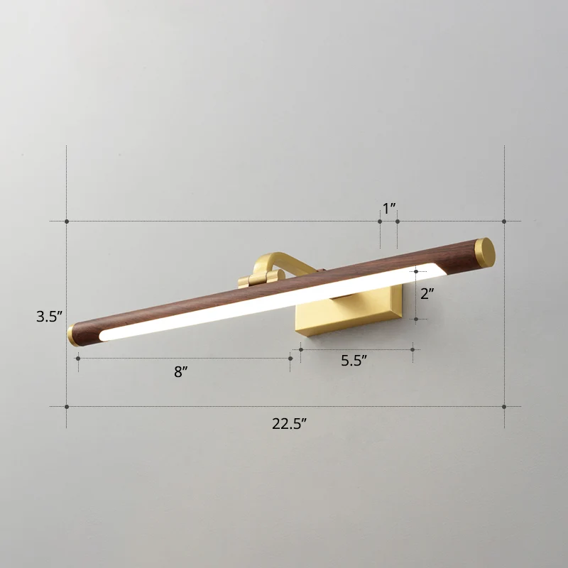 Walnoothoutnerf buiswandlamp Landelijk acryl bad LED-ijdelheidverlichting met messing draaischarnier Clearhalo