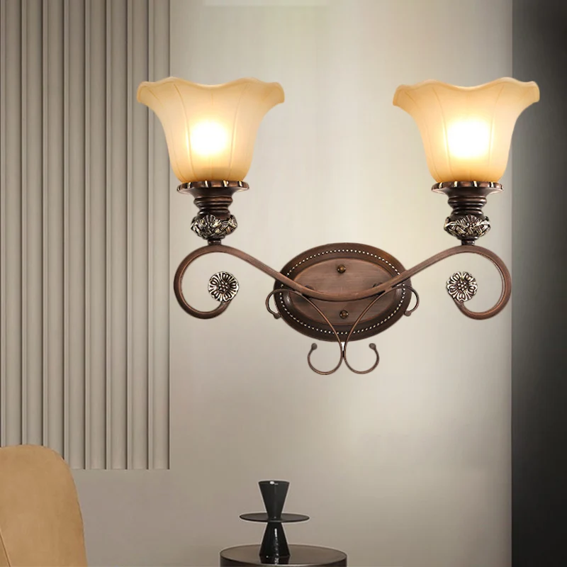 Wandkandelaar met 1/2 kop en bloemenkap Kristal Traditionele gangwandlamp koffie Clearhalo