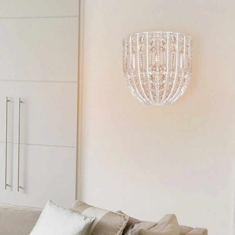 Wandkandelaar met kralen, moderne stijl, helder kristal, 1 kops wandlamp voor woonkamer Clearhalo