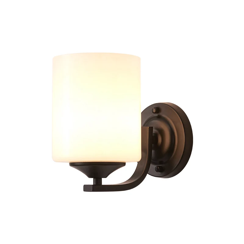 Wandkandelaar met één lamp, Simplicity Cilinder, wit glazen wandlamp zwart Clearhalo
