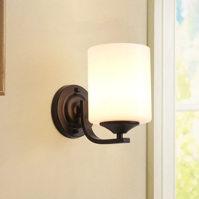 Wandkandelaar met één lamp, Simplicity Cilinder, wit glazen wandlamp zwart Clearhalo