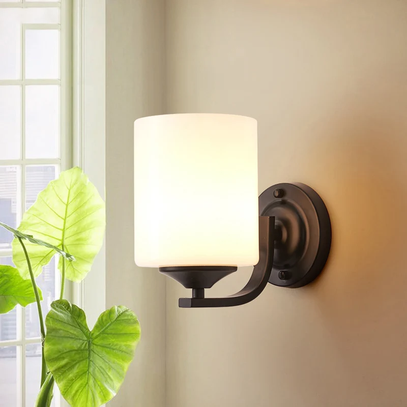 Wandkandelaar met één lamp, Simplicity Cilinder, wit glazen wandlamp zwart Clearhalo
