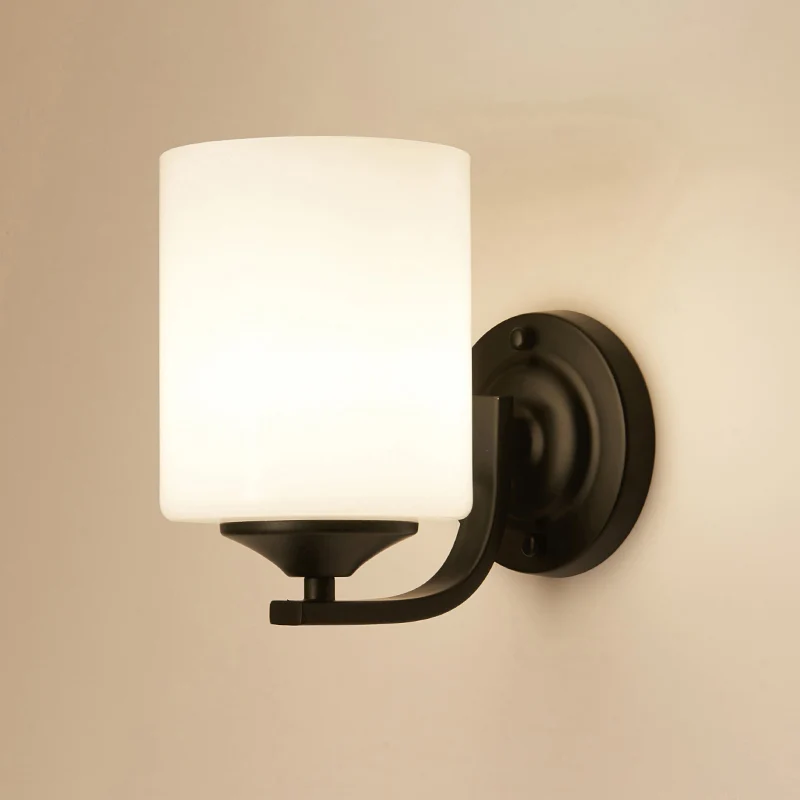 Wandkandelaar met één lamp, Simplicity Cilinder, wit glazen wandlamp zwart Clearhalo