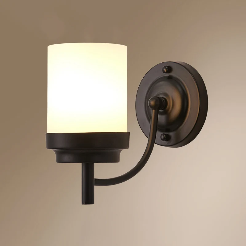 Wandkandelaar met één lamp, Simplicity Cilinder, wit glazen wandlamp zwart Clearhalo