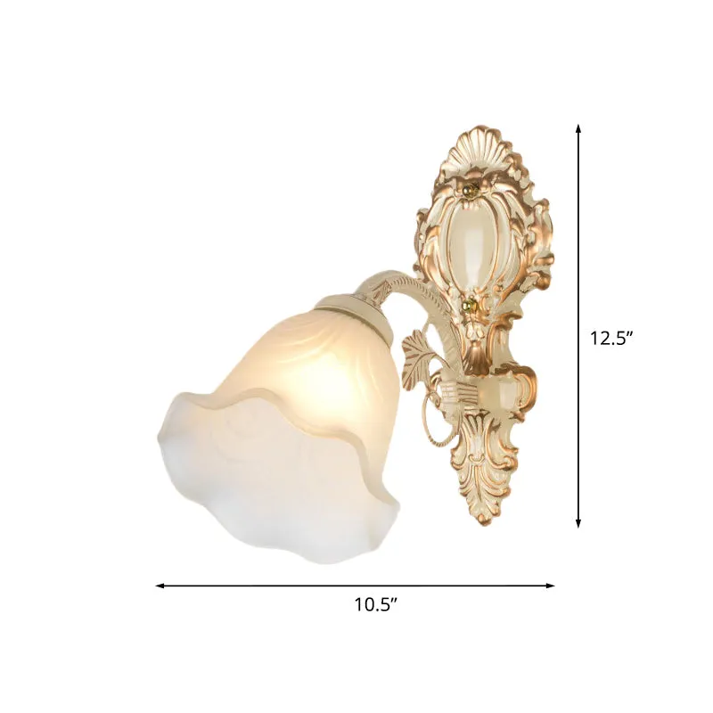 Wandkandelaar van gebloemd glas, vintage wandlamp met 1 lamp, slaapkamer, beige Clearhalo