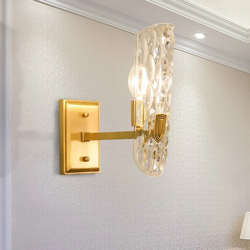 Wandkandelaar van helder waterglas Verlichting Eigentijdse 1/2-lichts messing wandlamp met ovale vorm voor nachtkastje Cle...