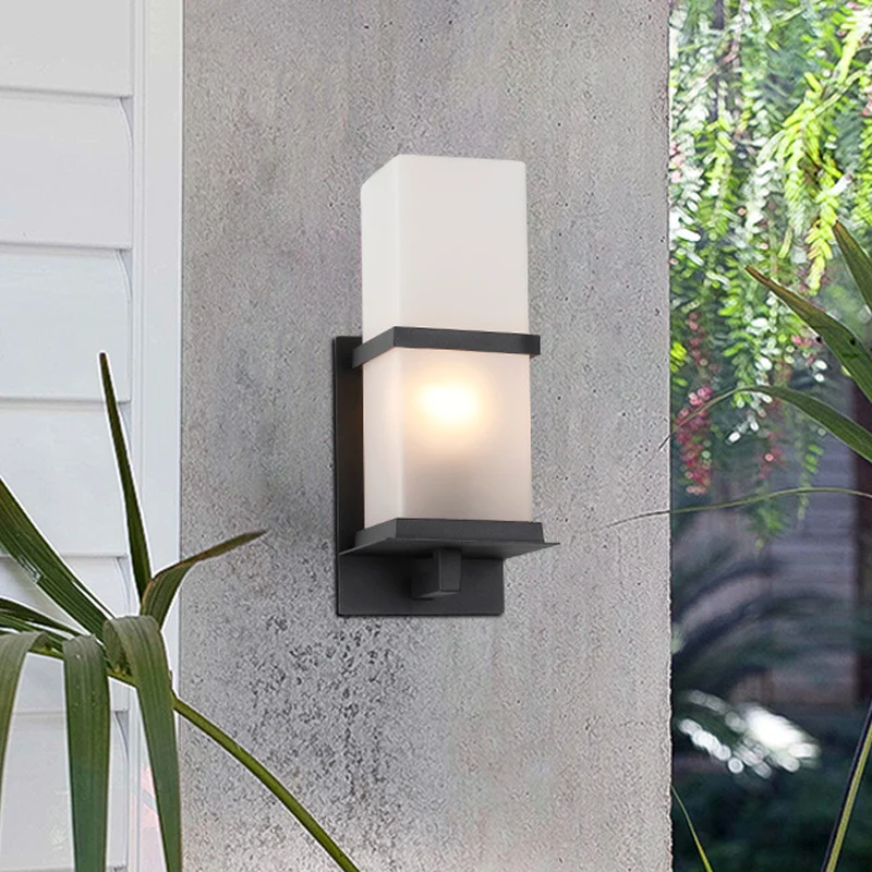 Wandlamp Lodge van wit glas met 1 kop, zwarte rechthoekige binnenmuurverlichting Clearhalo