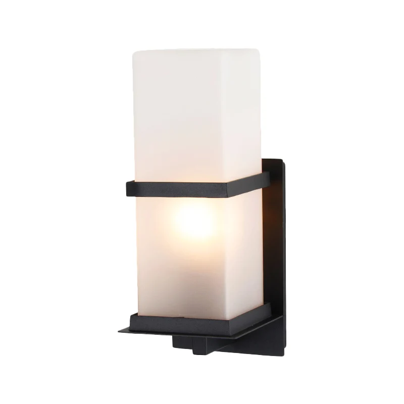 Wandlamp Lodge van wit glas met 1 kop, zwarte rechthoekige binnenmuurverlichting Clearhalo