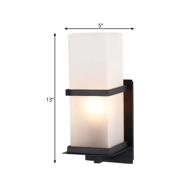 Wandlamp Lodge van wit glas met 1 kop, zwarte rechthoekige binnenmuurverlichting Clearhalo