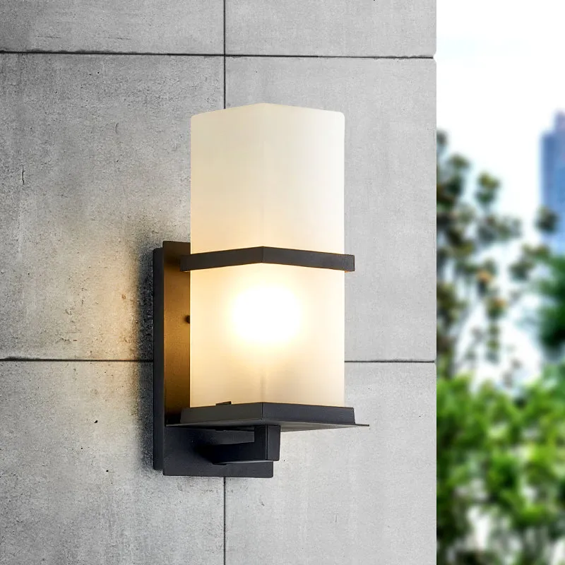 Wandlamp Lodge van wit glas met 1 kop, zwarte rechthoekige binnenmuurverlichting Clearhalo