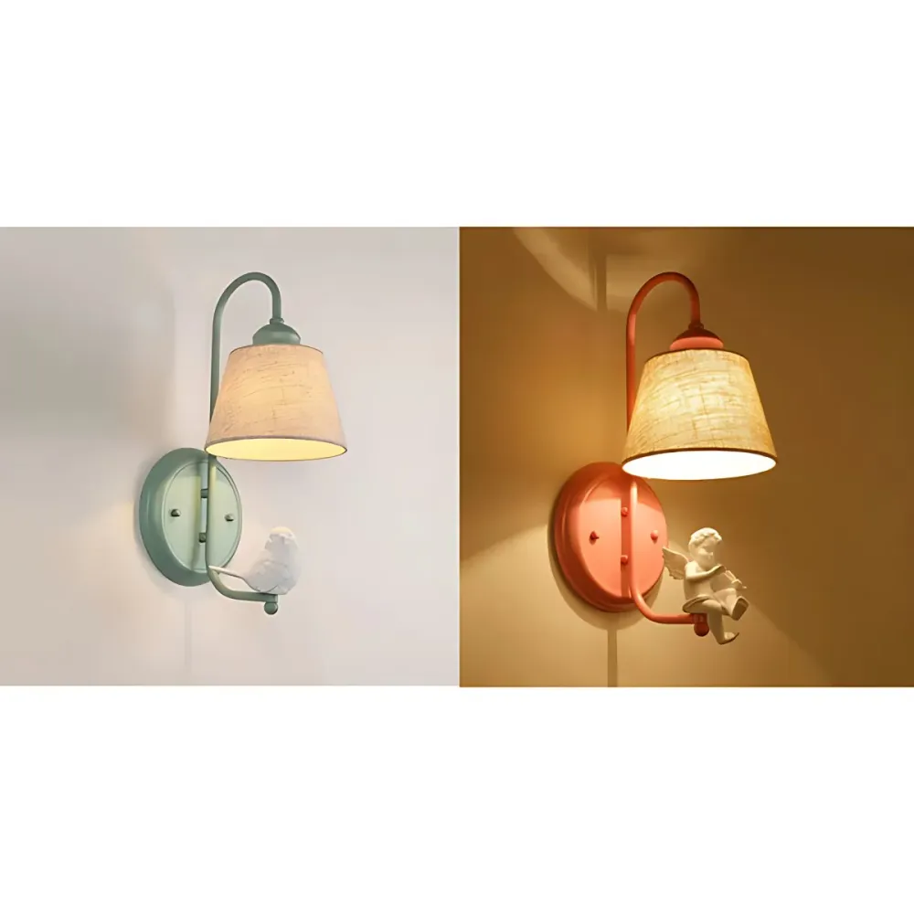 Wandlamp met conische kap van stof, eetkamer, 1 kops wandkandelaar Macaron-stijl met levendige decoratie Clearhalo