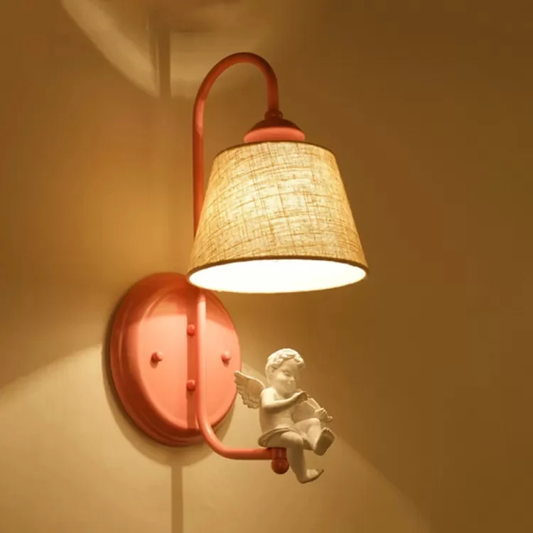 Wandlamp met conische kap van stof, eetkamer, 1 kops wandkandelaar Macaron-stijl met levendige decoratie Clearhalo