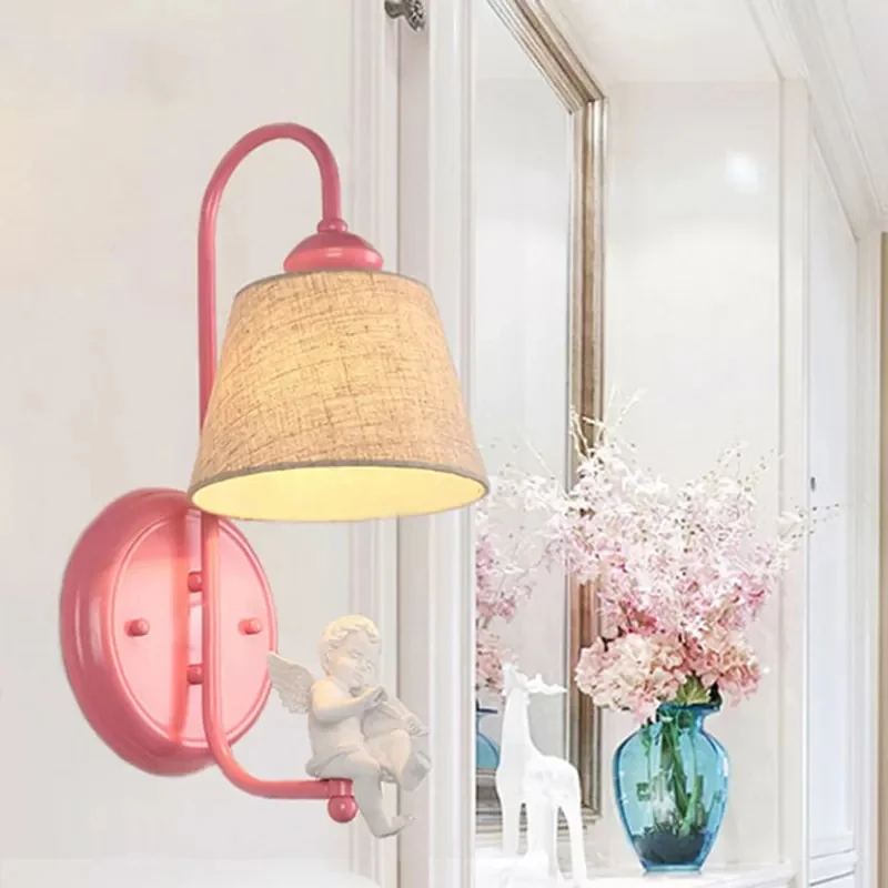 Wandlamp met conische kap van stof, eetkamer, 1 kops wandkandelaar Macaron-stijl met levendige decoratie Clearhalo