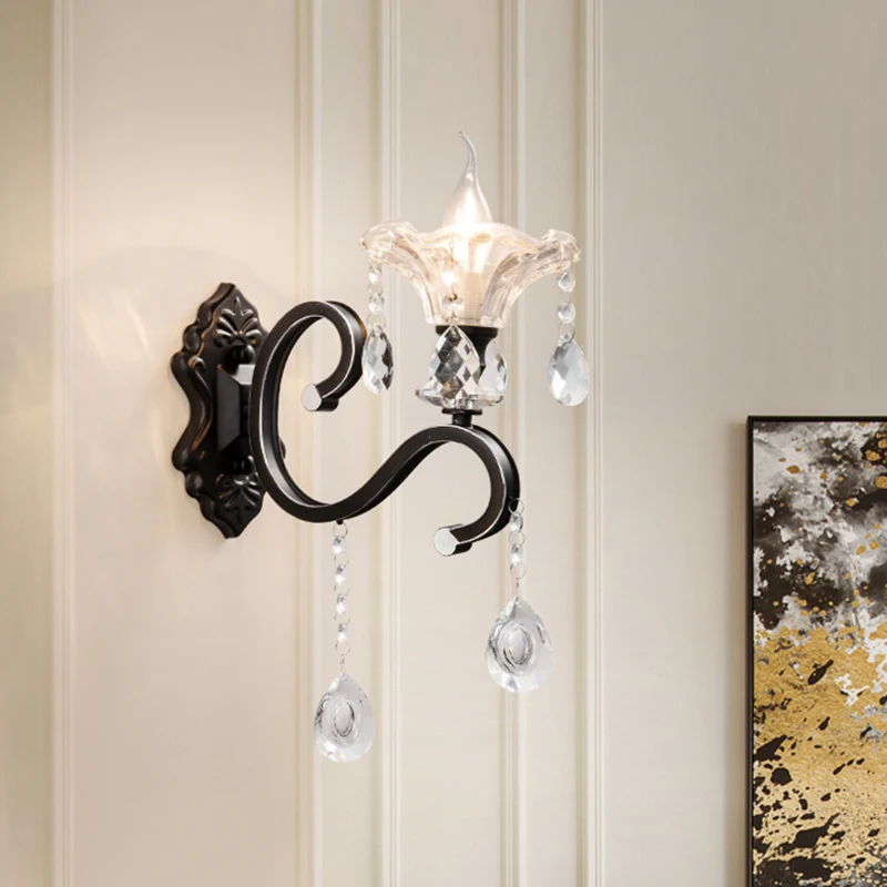 Wandlamp met geschulpte rand, moderne stijl, helder kristal, 1/2-lamp gang, schanslamp met gebogen arm zwart Clearhalo