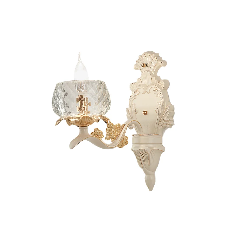 Wandlamp met gesneden arm en helderglazen kom, lampenkap, vintage 1/2 lampen, wandmontagelamp wit Clearhalo