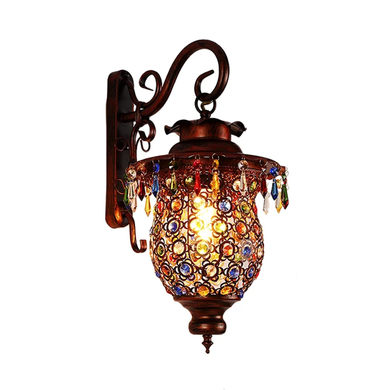 Wandlamp met 1 kop, traditionele slaapkamer wandkandelaar met urn/bol metalen kap koper, 8"/12" W Clearhalo