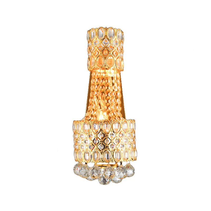 Wandlamp met kralen, vintage metaal, 2 lampen, gouden wandkandelaar met trapsgewijze heldere kristallen accenten voor de g...