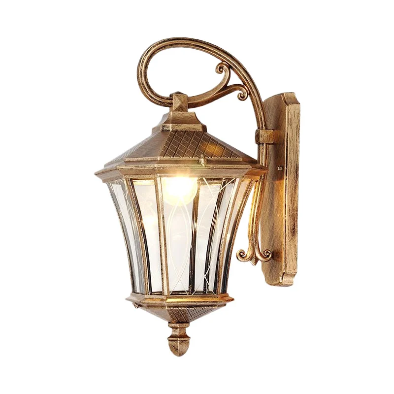 Wandlamp met 1 lamp Blaker Klassieke lantaarn Helder glazen wandlamp brons met neerklapbare arm Clearhalo