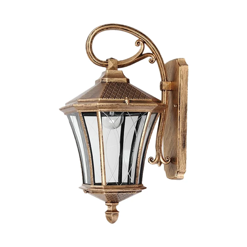 Wandlamp met 1 lamp Blaker Klassieke lantaarn Helder glazen wandlamp brons met neerklapbare arm Clearhalo