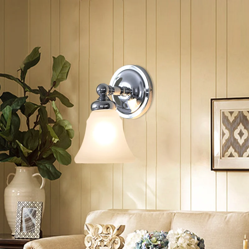 Wandlamp met 1 lamp Sconce Country Bell Wit glazen wandlampideeën zilver Clearhalo