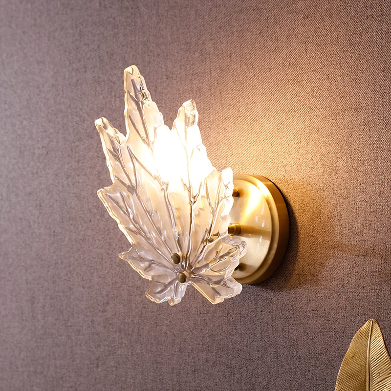 Wandlamp met 1 lamp, traditionele woonkamer LED-wandverlichting met esdoorn helderglazen kap Clearhalo