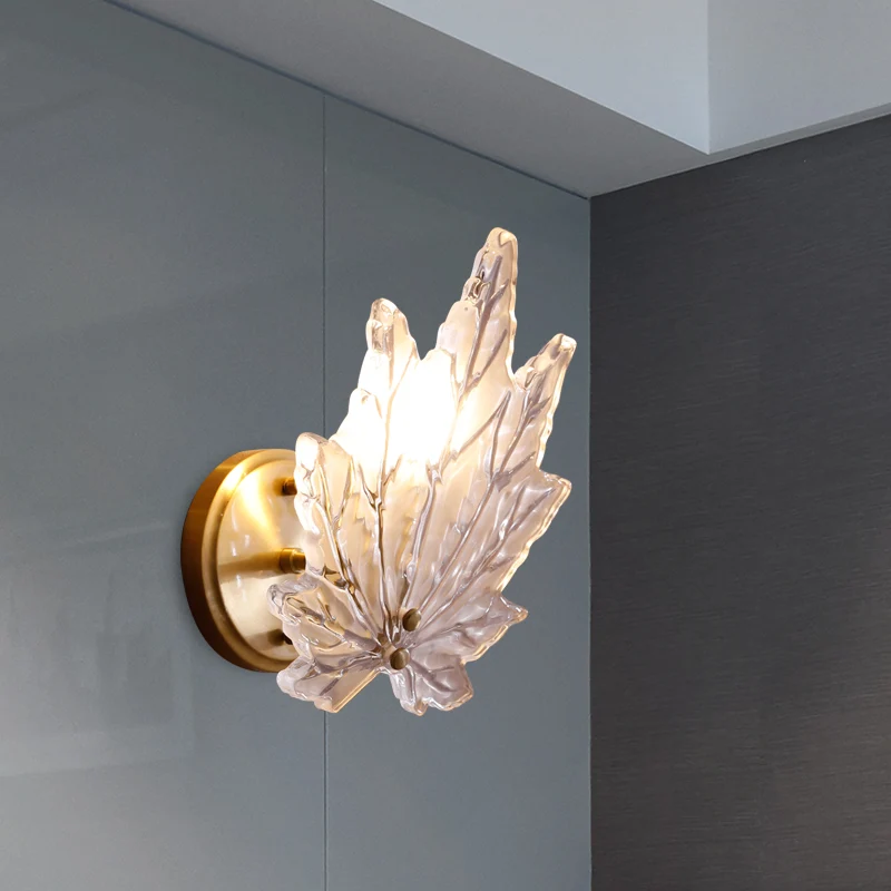 Wandlamp met 1 lamp, traditionele woonkamer LED-wandverlichting met esdoorn helderglazen kap Clearhalo