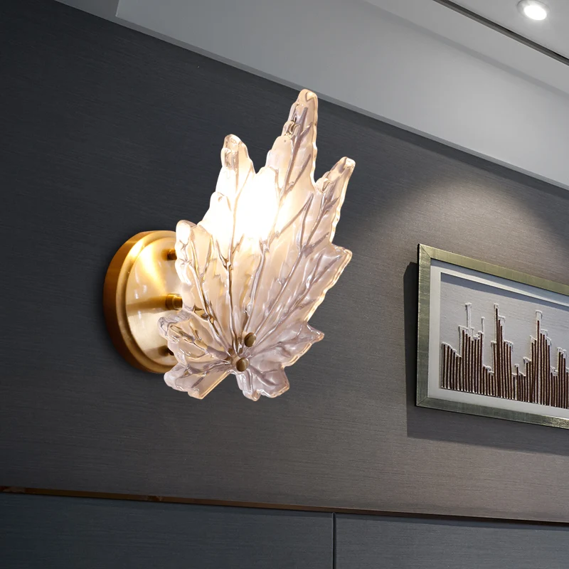 Wandlamp met 1 lamp, traditionele woonkamer LED-wandverlichting met esdoorn helderglazen kap Clearhalo
