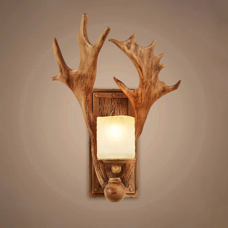 Wandlamp met één lamp, vintage hertenhoorn hars wandlamp bruin voor gang Clearhalo