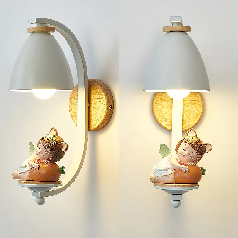 Wandlamp met metalen kegel Scandinavische stijl, 1 lamp, witte wandlamp met figuurdecor voor kinderslaapkamer Clearhalo