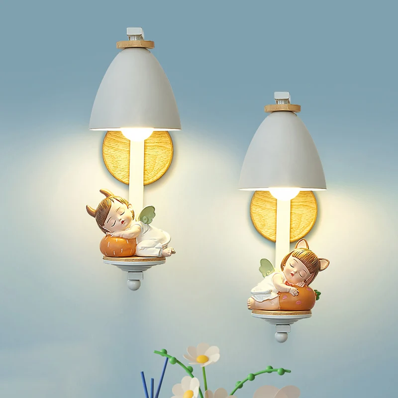 Wandlamp met metalen kegel Scandinavische stijl, 1 lamp, witte wandlamp met figuurdecor voor kinderslaapkamer Clearhalo