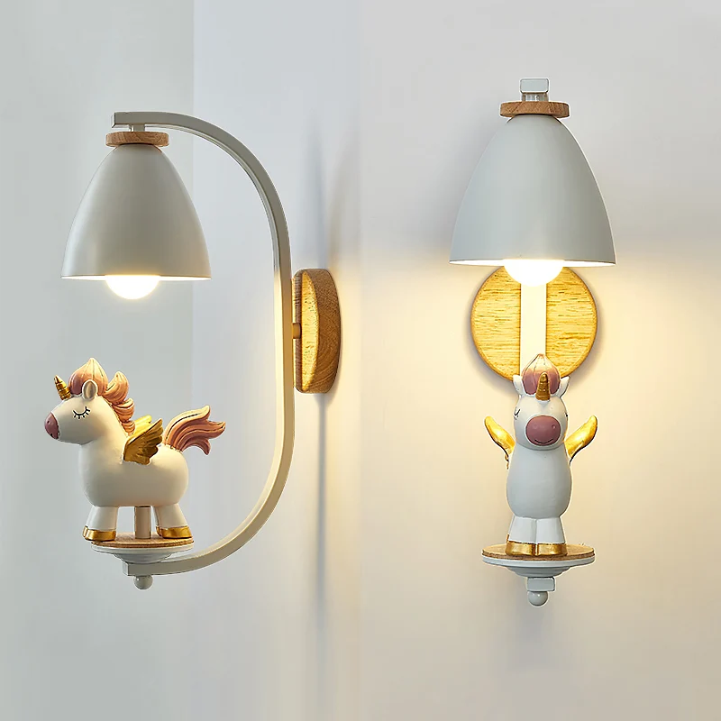 Wandlamp met metalen kegel Scandinavische stijl, 1 lamp, witte wandlamp met figuurdecor voor kinderslaapkamer Clearhalo