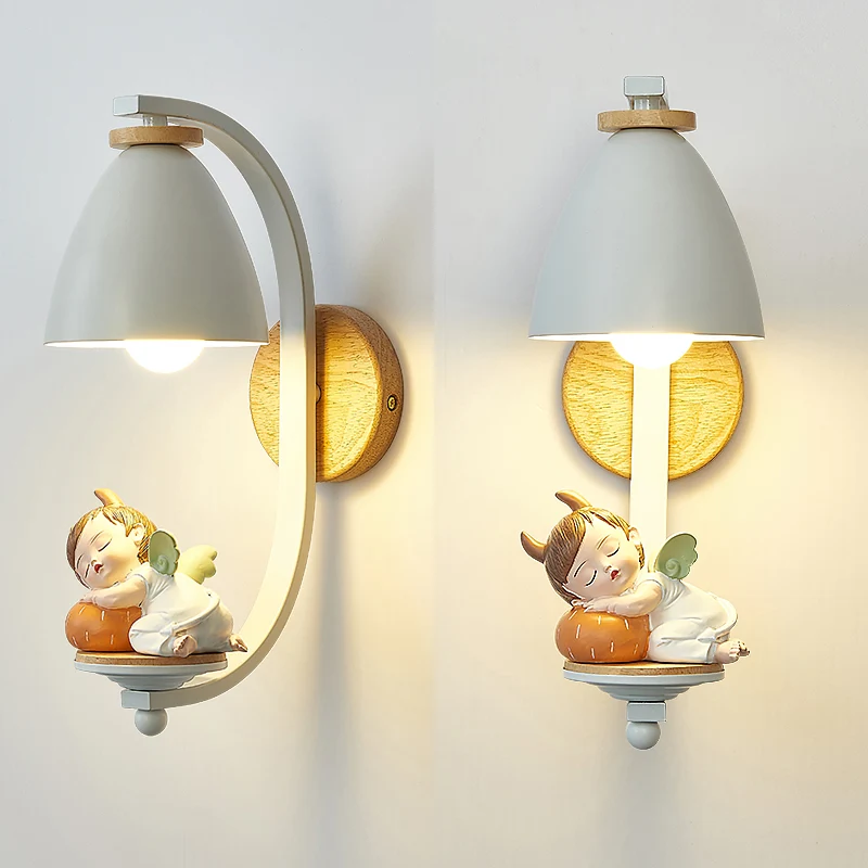 Wandlamp met metalen kegel Scandinavische stijl, 1 lamp, witte wandlamp met figuurdecor voor kinderslaapkamer Clearhalo