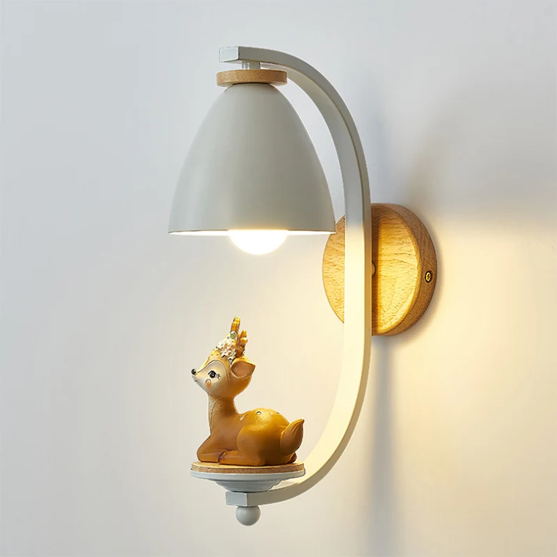 Wandlamp met metalen kegel Scandinavische stijl, 1 lamp, witte wandlamp met figuurdecor voor kinderslaapkamer Clearhalo