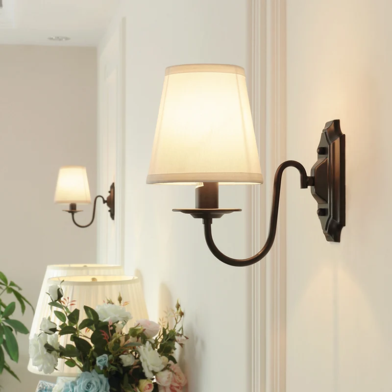 Wandlamp Simplicity, enkele gang, wandlamp met gebogen arm, van stof, zwart Clearhalo
