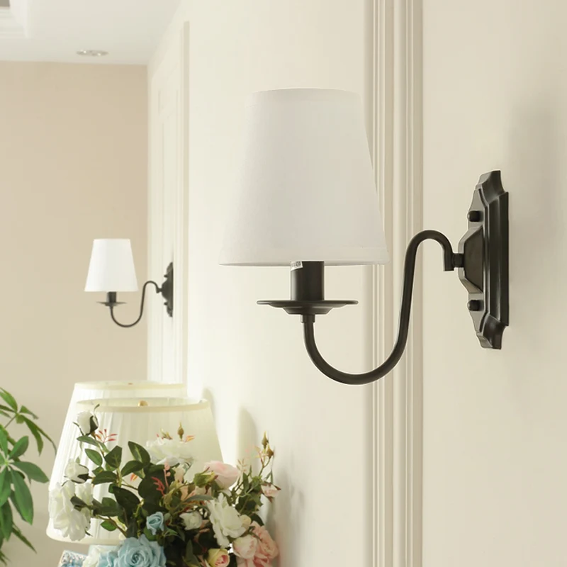 Wandlamp Simplicity, enkele gang, wandlamp met gebogen arm, van stof, zwart Clearhalo