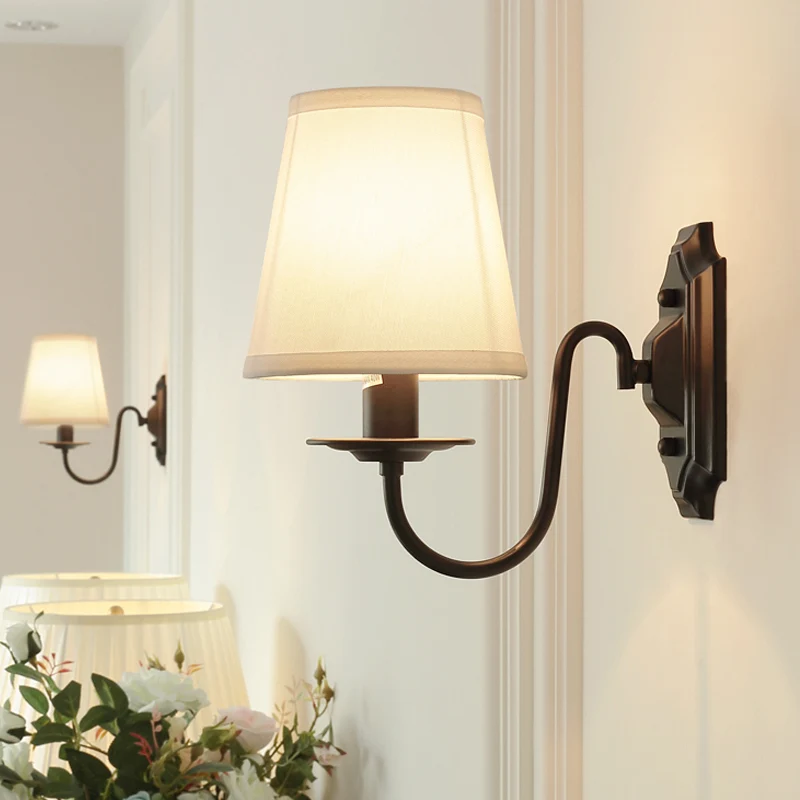 Wandlamp Simplicity, enkele gang, wandlamp met gebogen arm, van stof, zwart Clearhalo