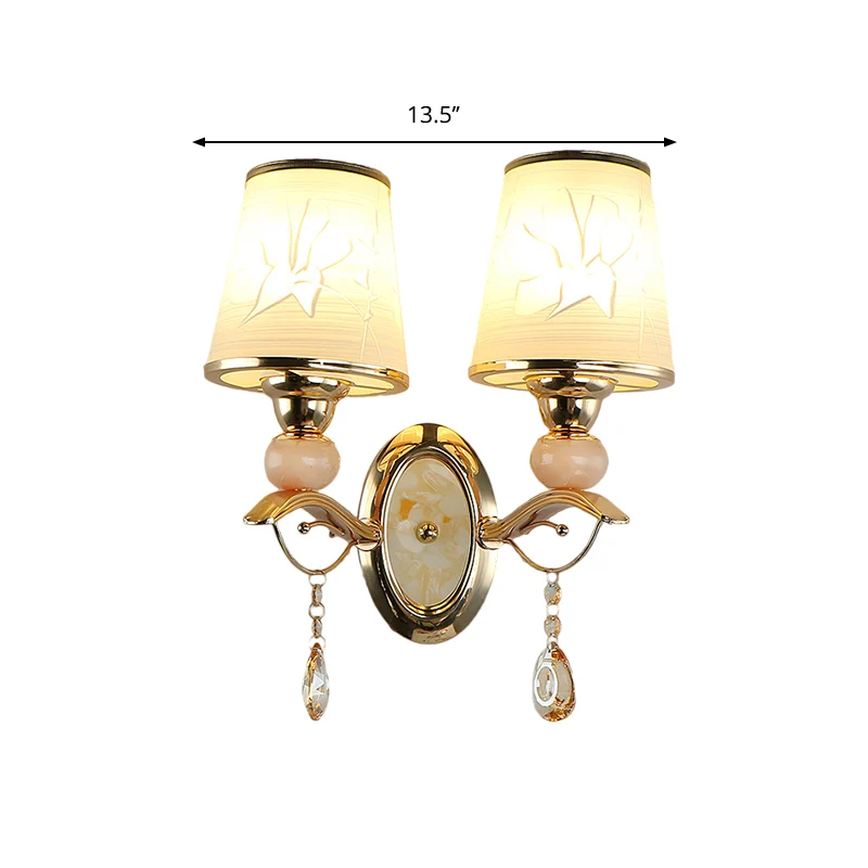 Wandlamp van amberkleurig glas, taps toelopend, eigentijdse wandlamp met 1/2 kop goud met kristallen druppel Clearhalo
