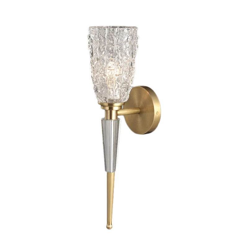 Wandlamp van helder kristal, eigentijds 1-lichts schanslicht met cilinder/taps toelopende kap goud Clearhalo