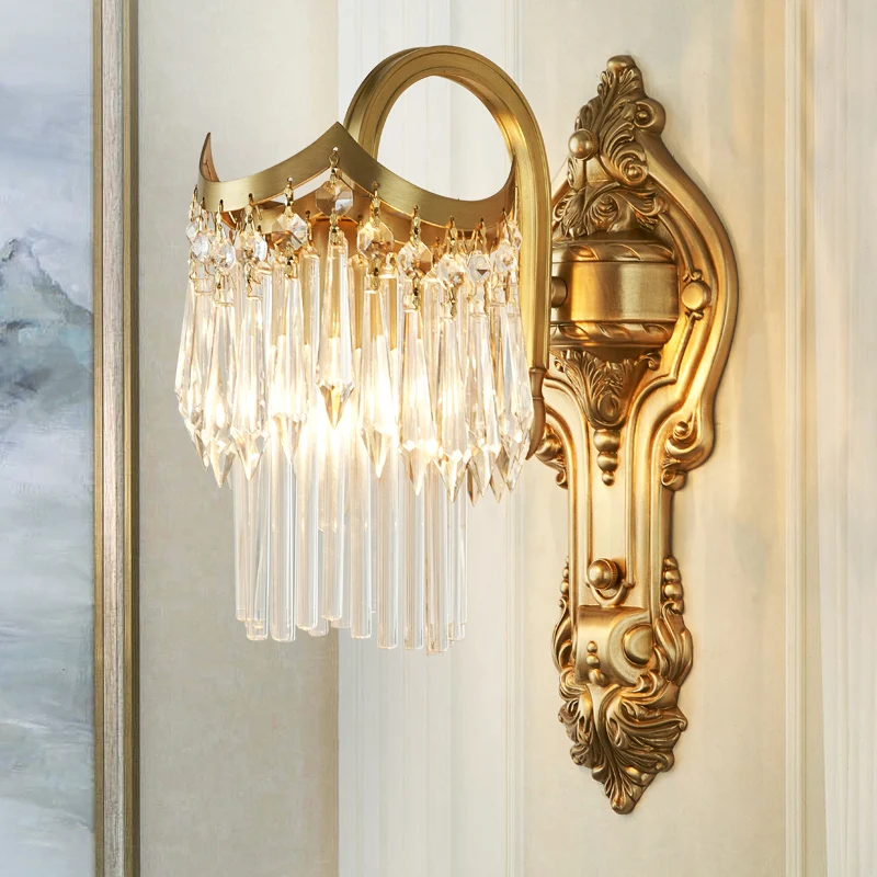 Wandlamp van metaal met zwanenhalsarm, eigentijds 1-kops schanslicht met helder kristallen prisma goud voor gang Clearhalo