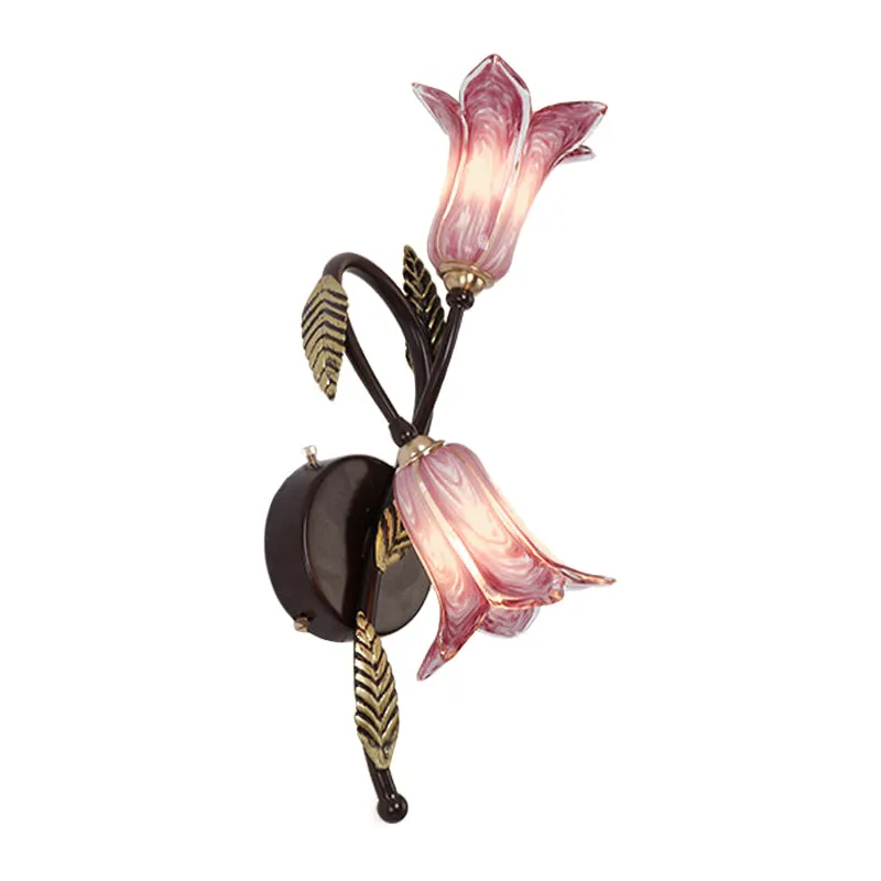 Wandlamp van opaalglas met 2 lampjes Platteland Wit/Paars Petunia Slaapkamer Wandkandelaar Verlichting Clearhalo