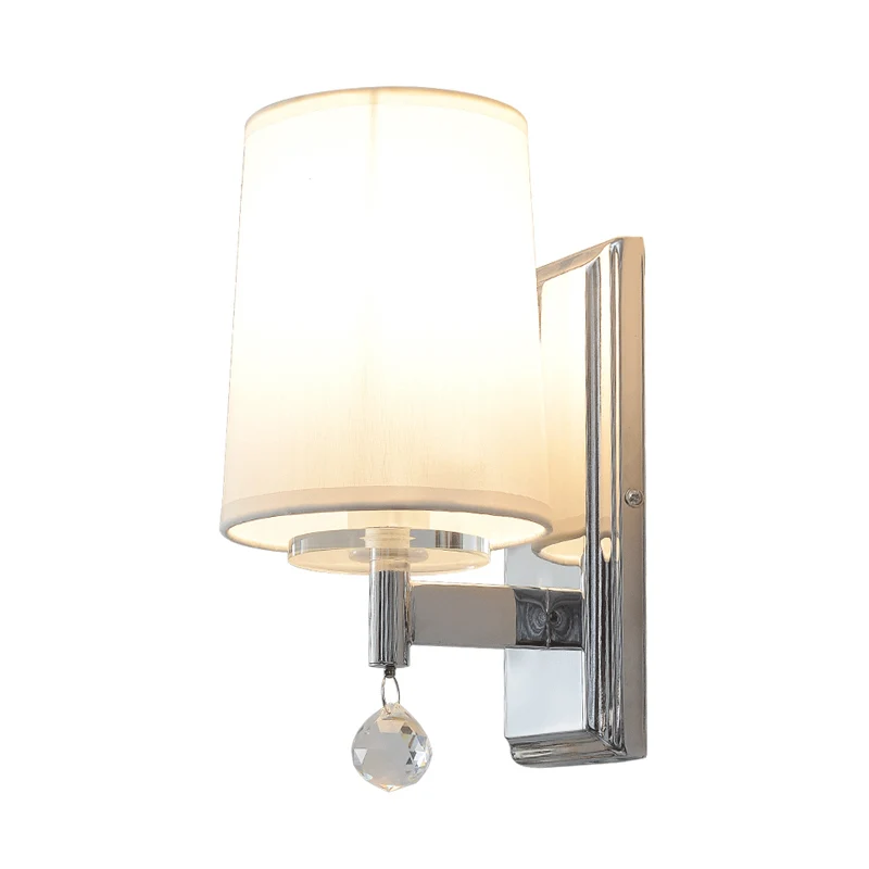 Wandlamp van textiel met kegelvormige kap en kristallen bol Deco moderne stijl 1-kops wandkandelaar chroom Clearhalo