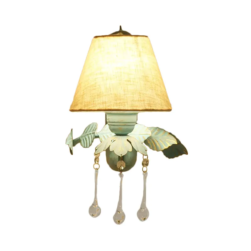 Wandlamp van textiel, taps toelopend, 1/2-licht, landelijke wandkandelaar met helder glazen druppel Clearhalo