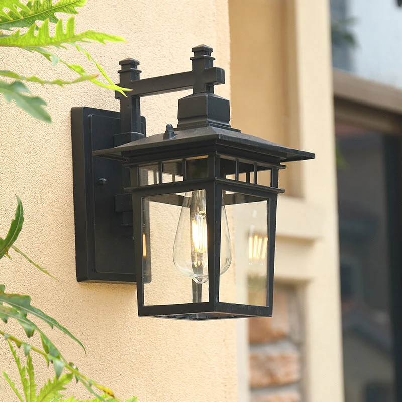 Wandverlichting met één lamp Vintage House aluminium wandkandelaar met helderglazen kap getextureerd zwart Clearhalo