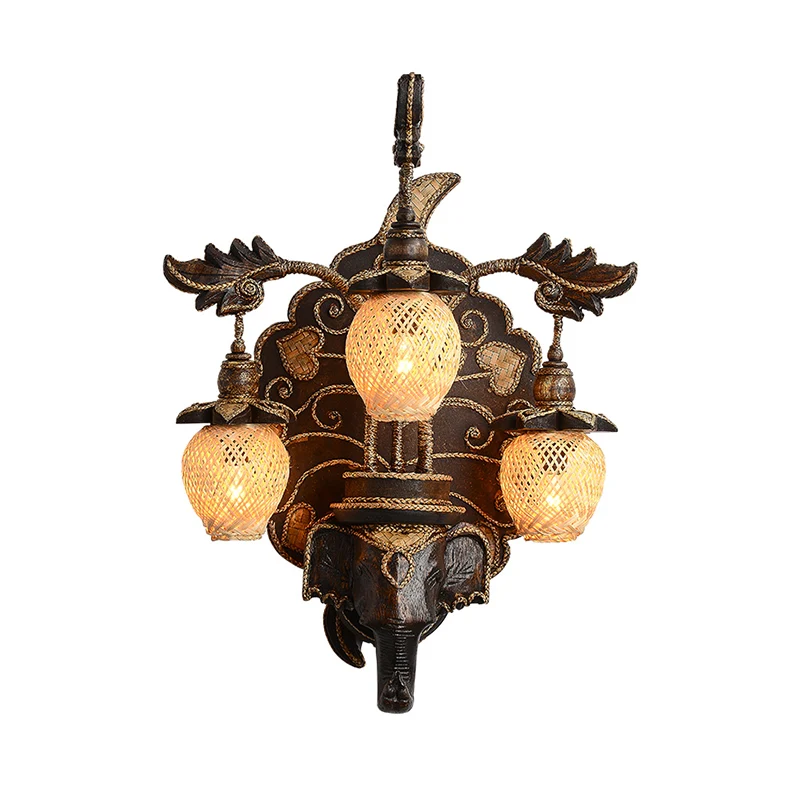 Wandverlichtingsarmatuur Country Stairway Wandkandelaar met meloenbamboe kap bruin Clearhalo