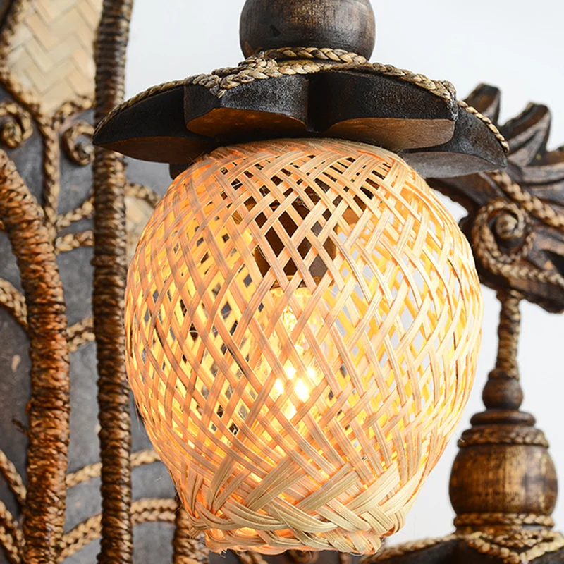 Wandverlichtingsarmatuur Country Stairway Wandkandelaar met meloenbamboe kap bruin Clearhalo