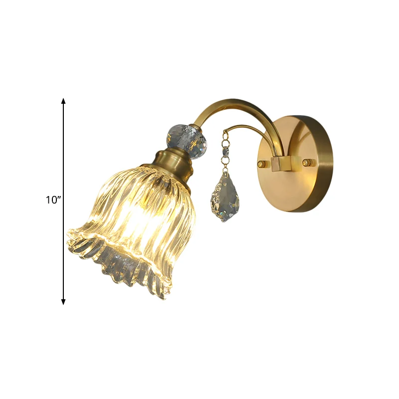 Warehouse Flower Wandlamp, 1-lamps, helder gecanneleerd glas, wandgemonteerde lamp met kristallen druppeldecor messing Cle...