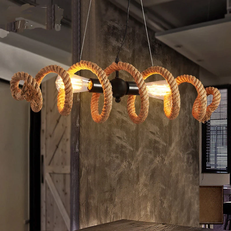 Warehouse Spiral Island-lichtarmatuur 2-koppige hanglamp met touw zwart voor eetkamer Clearhalo