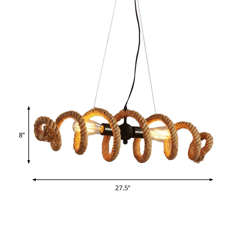 Warehouse Spiral Island-lichtarmatuur 2-koppige hanglamp met touw zwart voor eetkamer Clearhalo