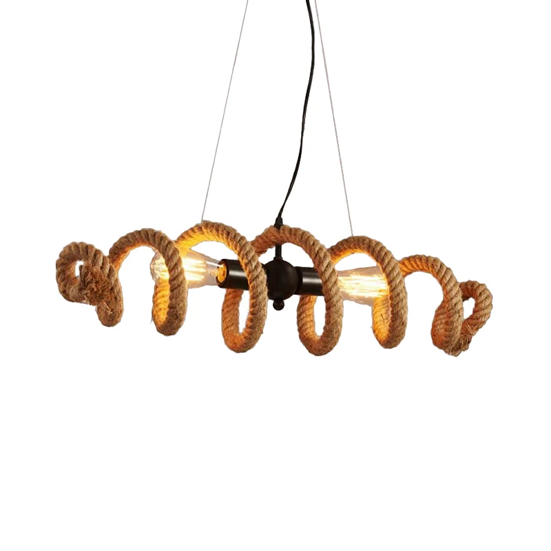 Warehouse Spiral Island-lichtarmatuur 2-koppige hanglamp met touw zwart voor eetkamer Clearhalo