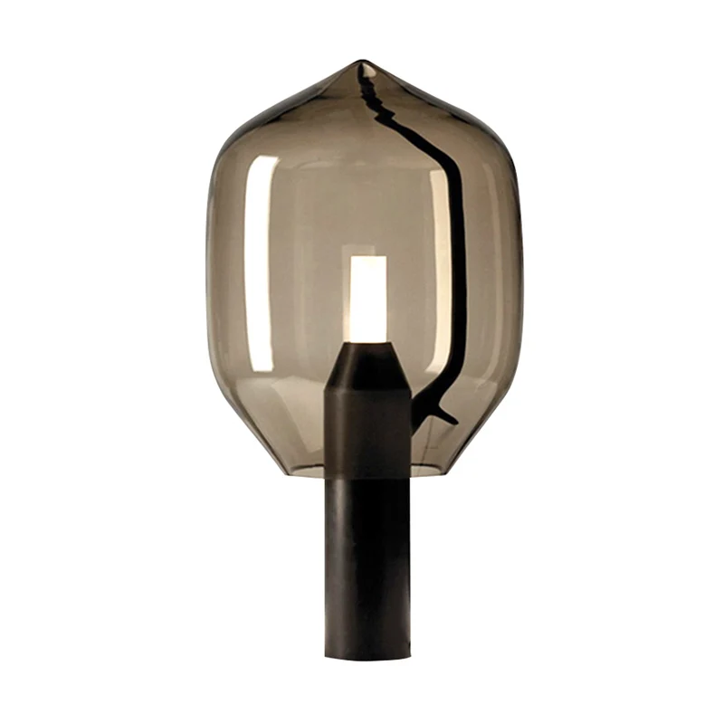 Waterflestafelverlichting Postmoderne metalen LED-nachtkastjelamp met geblazen glazen kap Clearhalo